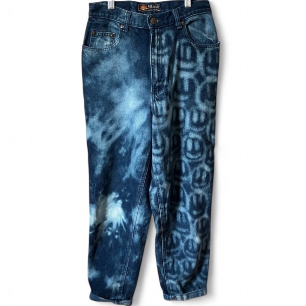 Route 66 Relaxed Fit High Waist Acid Washed Smiley Face Boyfriend Jeans size 5/6